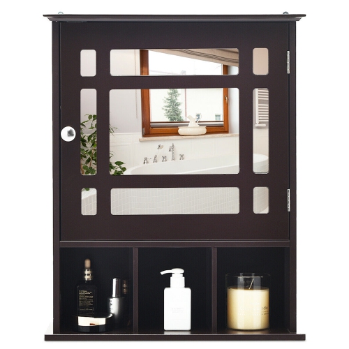 Gymax Mirrored Medicine Cabinet Bathroom Wall Mounted Storage W/Adjustable Shelf