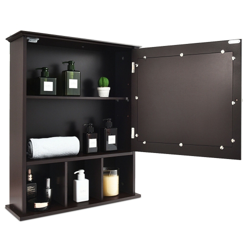 Gymax Mirrored Medicine Cabinet Bathroom Wall Mounted Storage W/Adjustable Shelf