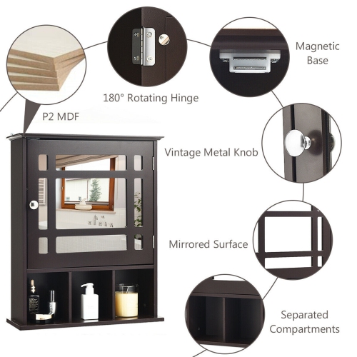 Gymax Mirrored Medicine Cabinet Bathroom Wall Mounted Storage W/Adjustable Shelf