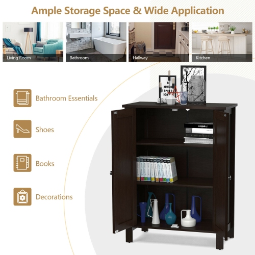 Gymax 2-Door Bathroom Floor Storage Cabinet Space Saver Organizer