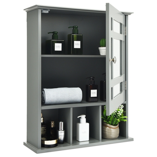 Gymax Mirrored Medicine Cabinet Bathroom Wall Mounted Storage W/Adjustable Shelf