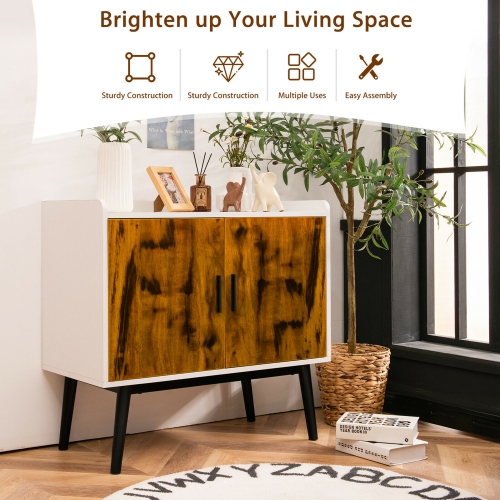 Gymax Sideboard Buffet Storage Cabinet w/2 Door Metal Legs Accent Cabinet 32In