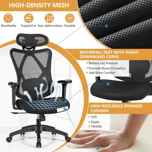 Gymax Reclining Mesh Office Chair Swivel Chair w/ Adjustable Lumbar Support