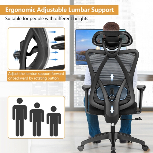Gymax Reclining Mesh Office Chair Swivel Chair w/ Adjustable Lumbar Support
