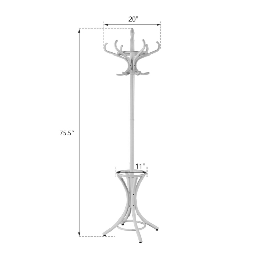 Gymax Wood Standing Hat Coat Rack Jacket Bag Hanger Tree 12 Hooks w/ Umbrella Stand