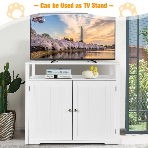 Gymax Wooden Cat Litter Box Enclosure Hidden Cat Washroom w/ Storage Layer