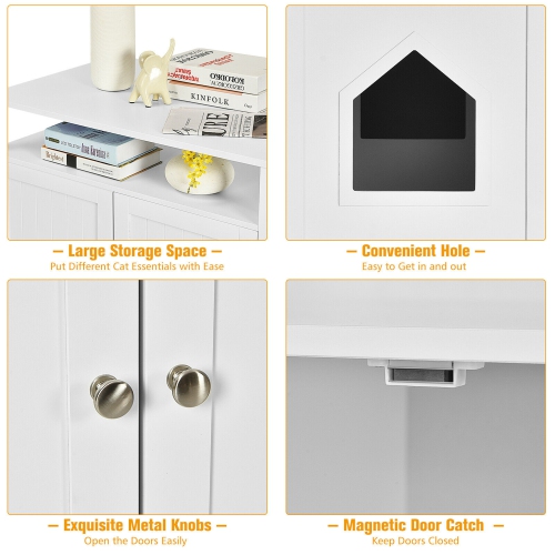 Gymax Wooden Cat Litter Box Enclosure Hidden Cat Washroom w/ Storage Layer