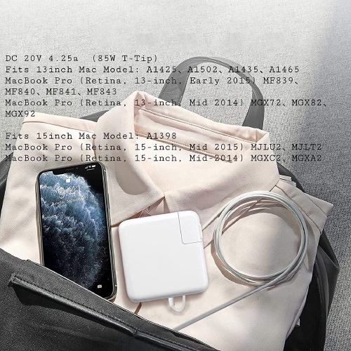 85W Power Adapter Charger Magnetic T-Type Connector for MacBook Pro with Retina Display 15 inch & 17 inch