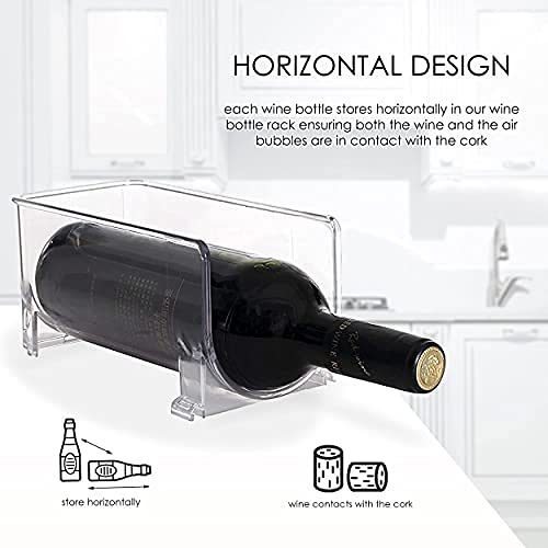 JINAMART Wine Bottle Organizer Stackable Clear Plastic Wine Rack Holder for Fridge Pantry Countertop Kitchen Table Top Free-Standing Storage for 3