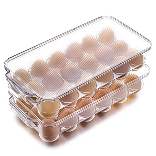 JinaMart Fridge Bin Egg Holder | Stackable BPA-Free Plastic Egg Holders with Lid for Refrigerator | Deviled Egg Storage Tray/Drawer for Fridge, Kitch