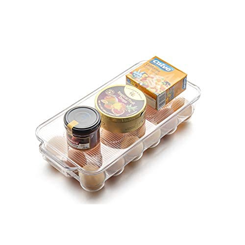 JinaMart Fridge Bin Egg Holder | Stackable BPA-Free Plastic Egg Holders with Lid for Refrigerator | Deviled Egg Storage Tray/Drawer for Fridge,
