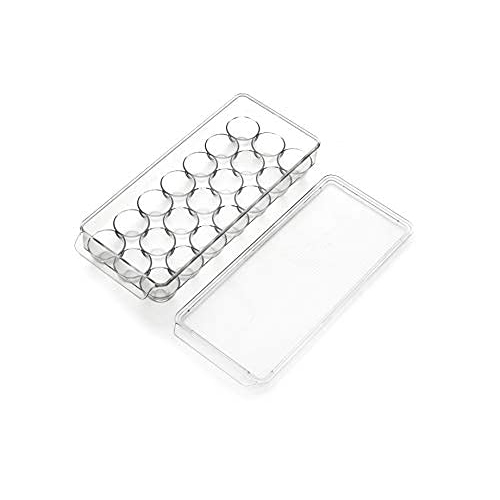 JinaMart Fridge Bin Egg Holder | Stackable BPA-Free Plastic Egg Holders with Lid for Refrigerator | Deviled Egg Storage Tray/Drawer for Fridge,