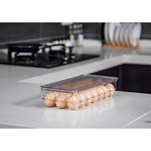 JinaMart Fridge Bin Egg Holder | Stackable BPA-Free Plastic Egg Holders with Lid for Refrigerator | Deviled Egg Storage Tray/Drawer for Fridge,