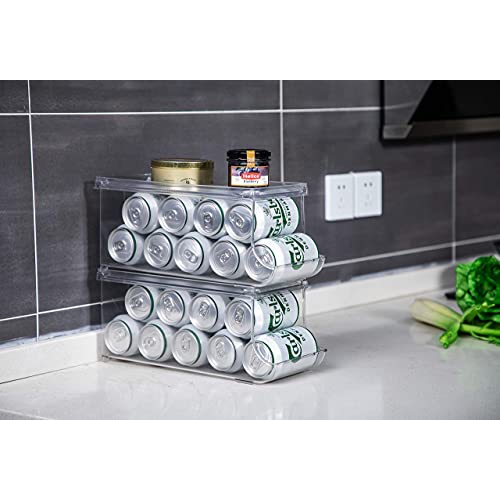 JINAMART Refrigerator Organizer Bin Pop Soda Can Beverage Holder for Fridge, Kitchen, Countertops, Cabinets, Clear Plastic Can Dispenser and Canned