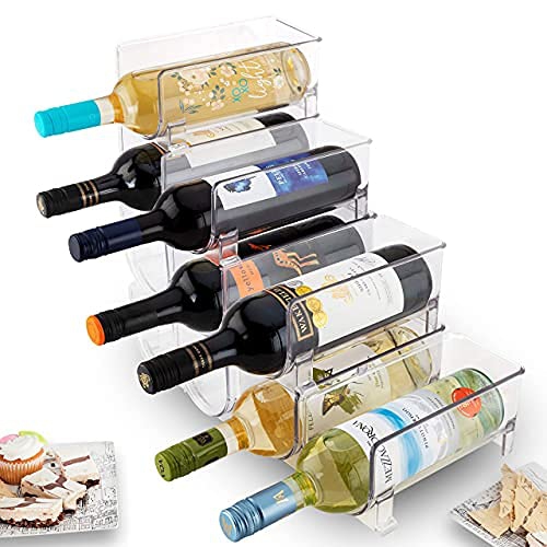 JINAMART Wine Bottle Organizer Stackable Clear Plastic Wine Rack Holder for Fridge Pantry Countertop Kitchen Table Top Free-Standing Storage for Wine