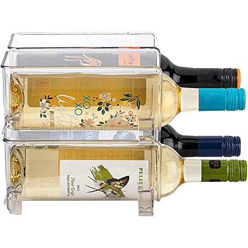 JINAMART Wine Bottle Organizer Stackable Clear Plastic Wine Rack Holder for Fridge Pantry Countertop Kitchen Table Top Free-Standing Storage for 4
