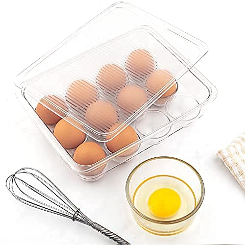 JinaMart Fridge Bin Egg Holder | Stackable BPA-Free Plastic Egg Holders with Lid for Refrigerator | Deviled Egg Storage Tray/Drawer for Fridge,