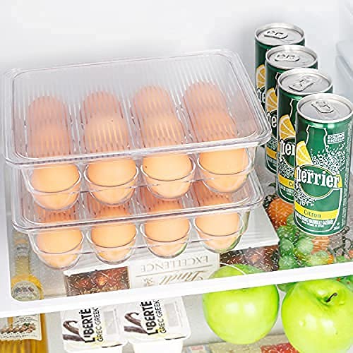 JinaMart Fridge Bin Egg Holder | Stackable BPA-Free Plastic Egg Holders with Lid for Refrigerator | Deviled Egg Storage Tray/Drawer for Fridge,