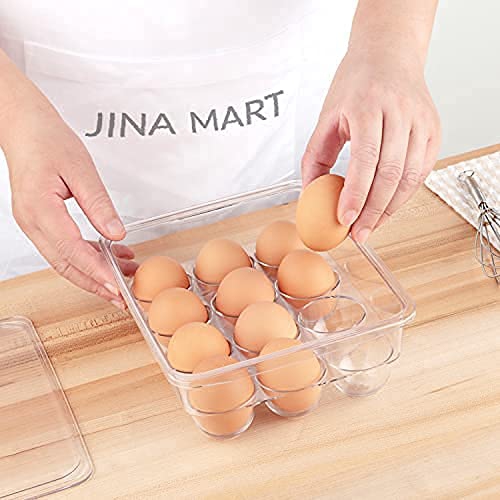 JinaMart Fridge Bin Egg Holder | Stackable BPA-Free Plastic Egg Holders with Lid for Refrigerator | Deviled Egg Storage Tray/Drawer for Fridge,