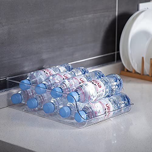 JinaMart Wide Plastic Kitchen Water Bottle Storage Organizer Tray Rack - Holder and Organizer for Refrigerators, Freezers, Cabinets, Pantry-Set of 2