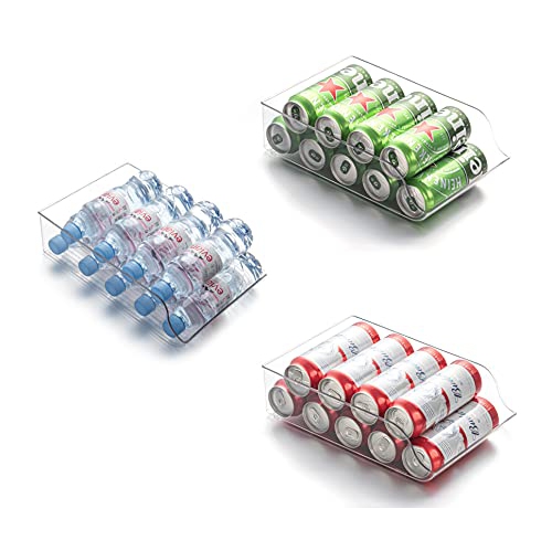 JINAMART Water Bottle Refrigerator and Freezer Organizer Bin and Pop Can Drink Holder for Fridge Pantry Basement Garage | Clear Plastic Storage Tray