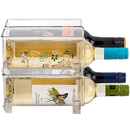 JINAMART Wine Bottle Organizer Stackable Clear Plastic Wine Rack Holder for Fridge Pantry Countertop Kitchen Table Top Free-Standing Storage for 2