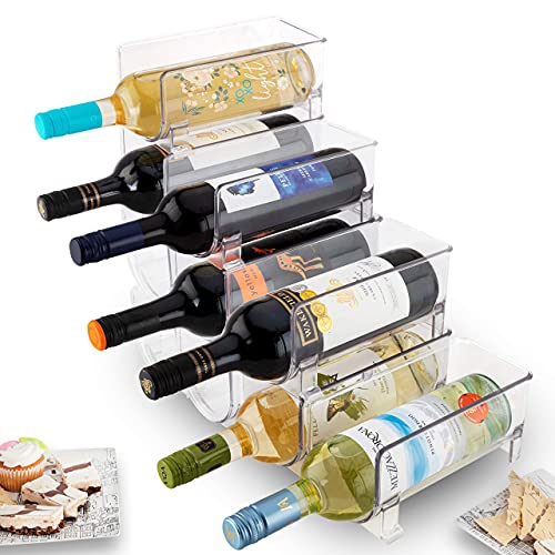 JINAMART Wine Bottle Organizer Stackable Clear Plastic Wine Rack Holder for Fridge Pantry Countertop Kitchen Table Top Free-Standing Storage for 2