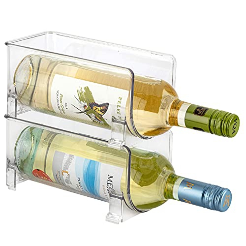 JINAMART Wine Bottle Organizer Stackable Clear Plastic Wine Rack Holder for Fridge Pantry Countertop Kitchen Table Top Free-Standing Storage for 2