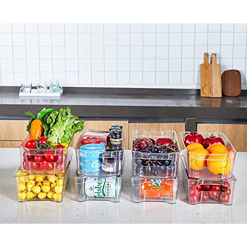 JINAMART Stackable Storage Organizer Bins for Refrigerator with Handle| BPA Free Clear Plastic Fridge Container Box for Pantry, Vegetables and Cans|