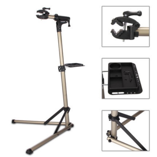 Techshark bicycle repair stand with tool tray for bike repair and storage