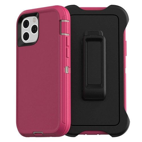 GLOW ACCESSORIES  Iphone 12 / 12Pro| Hybrid Heavy Duty Defender Case Cover| With Belt Clip Holster| for Iphone 12 / 12Pro – In Pink