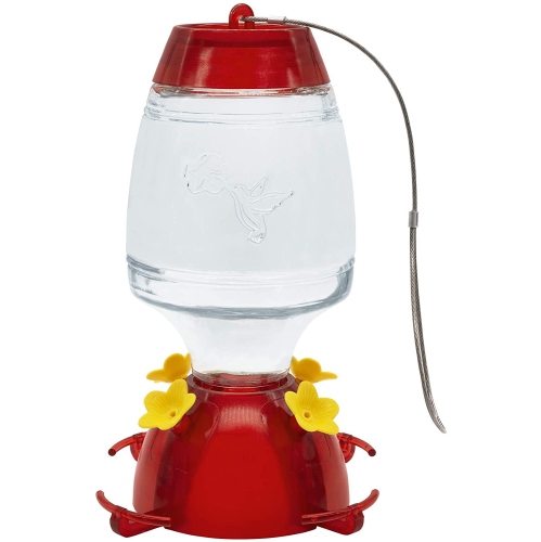 MEKKAPRO Oasis Hummingbird Feeder, 20 Ounce, Glass Hanging 4 Nectar Feeding Stations, Bright Red, Backyard Feeder