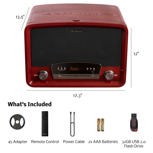 Tourne-disque vinyle rétro Kingston d’Electrohome - tourne-disque radio Bluetooth CD aux. USB vinyle vers MP3 avec clé USB 32 Go
