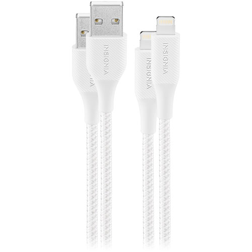 Insignia Apple MFi Certified 1.2m Braided Lightning to USB-A Cable - Moon Grey - 2-Pack