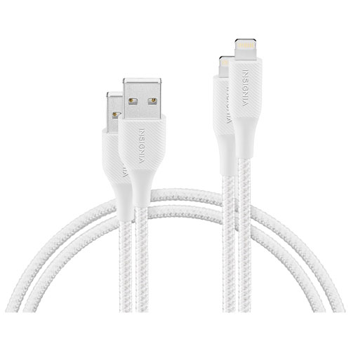 Insignia Apple MFi Certified 1.2m (4 ft.) Braided Lightning to USB-A Cable - Moon Grey - 2-Pack