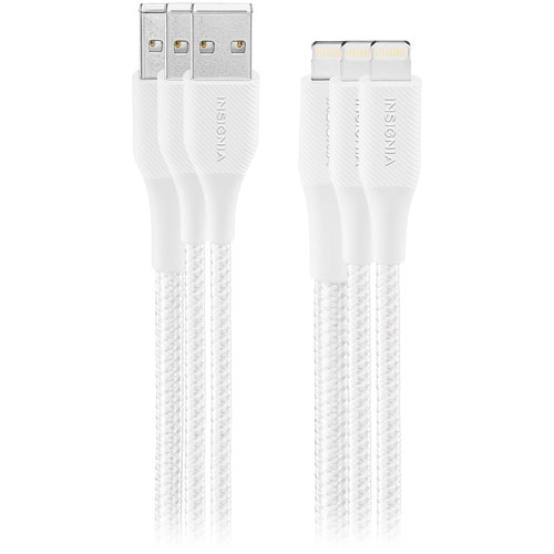 Câble tissé Lightning à USB-A de 1,2 m d'Insignia certifié MFi par Apple - Gris lunaire - Ensemble de 3