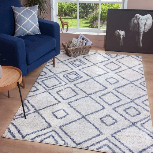 JV Home Moroccan Trellis Shag Collection Soft | Plush | High Pile Area Rug for Living Room 4' x 6' Cream / Dark Grey