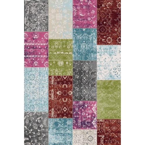 JV Home Patchwork Collection 1 Geometric | Oriental Area Rug 2'7” x 5' Red\ Eggplant \ Ivory \ Colorful for Living Room