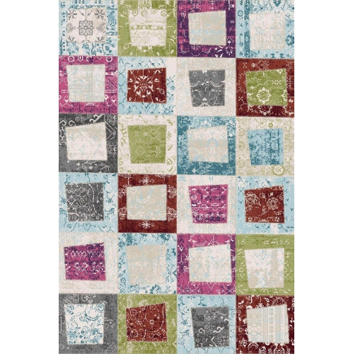 Collection patchwork JV Home 3 géométrique | Tapis oriental 2 pi 7 po x 5 pi Rouge\ Aubergine \ Ivoire \ coloré pour le salon