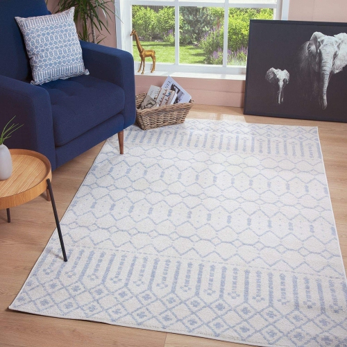 JV Home – Tapis de corridor pour couloir intérieur de la collection Moroccan Blythe, crème/gris, 2 pi 7 po x 9 pi