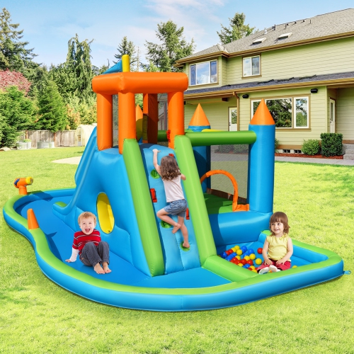 Topbuy Inflatable Bounce House Water Slide Kids Bouncer Splash Pool w/Air Blower