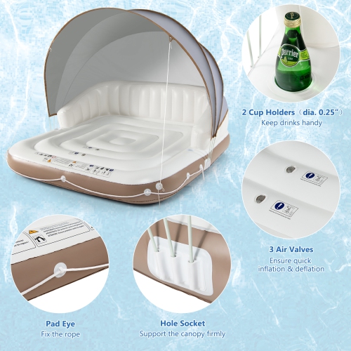 Gymax Floating Canopy Island Inflatable Pool Float Lounge Raft w/ Retractable Canopy