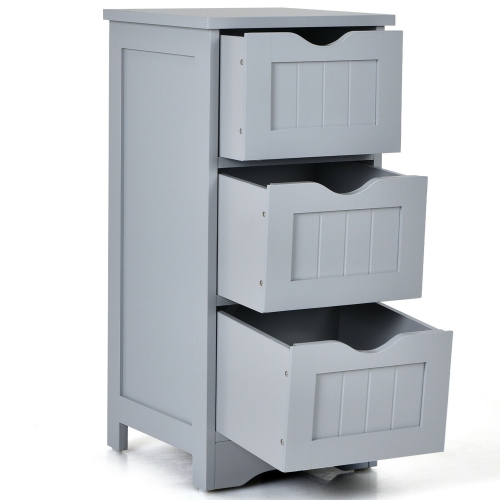 GYMAX  3-Drawer Bathroom Floor Cabinet Free Standing Side Storage Organizer