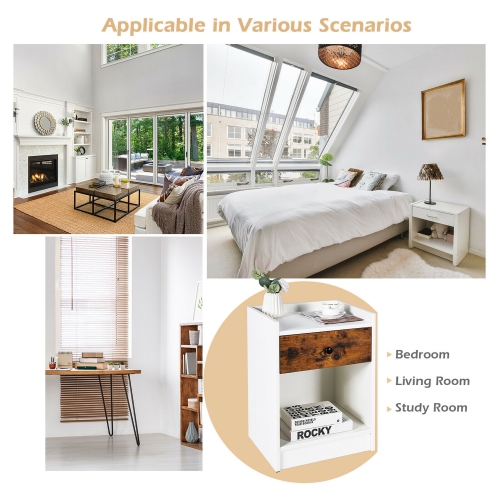 Gymax Set of 2 Nightstand with Drawer Cabinet End Side Table Raised Top