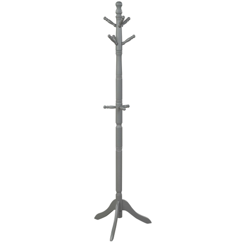 Gymax Wooden Coat Rack Hanger Hall Tree Entryway w/ 9 Hooks 2 Heights Grey