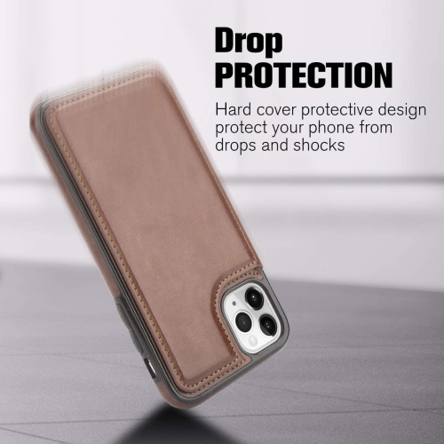 Loris & Case High Quality Leather Back Case Kickstand Shockproof Protective Card Holder Wallet Cover Case for iPhone 13 -Brown