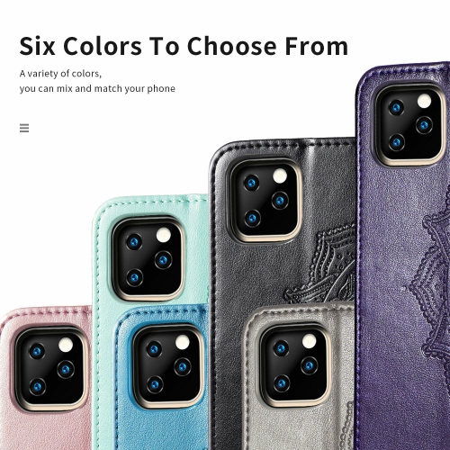 MyCase Wallet Case Emboss Mandala Flower Pattern Flip Case PU Leather Magnetic Kickstand Cover with Card Slots Shockproof Protective Cover for iPhone