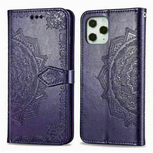 MyCase Wallet Case Emboss Mandala Flower Pattern Flip Case PU Leather Magnetic Kickstand Cover with Card Slots Shockproof Protective Cover for iPhone