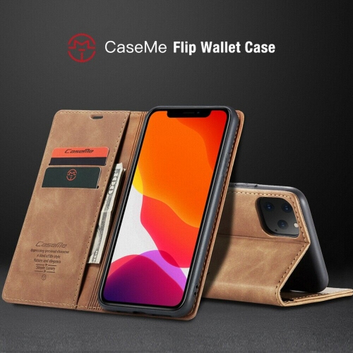 CaseMe Magnetic Stand Flip Protective Cover Leather Flip Cover Purse Style with ID & Credit Card Slots Holder for iPhone 13 PRO -Brown