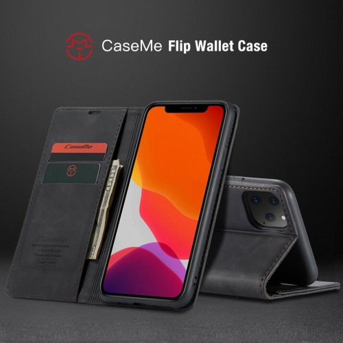 CaseMe Magnetic Stand Flip Protective Cover Leather Flip Cover Purse Style with ID & Credit Card Slots Holder for iPhone 13 -Black